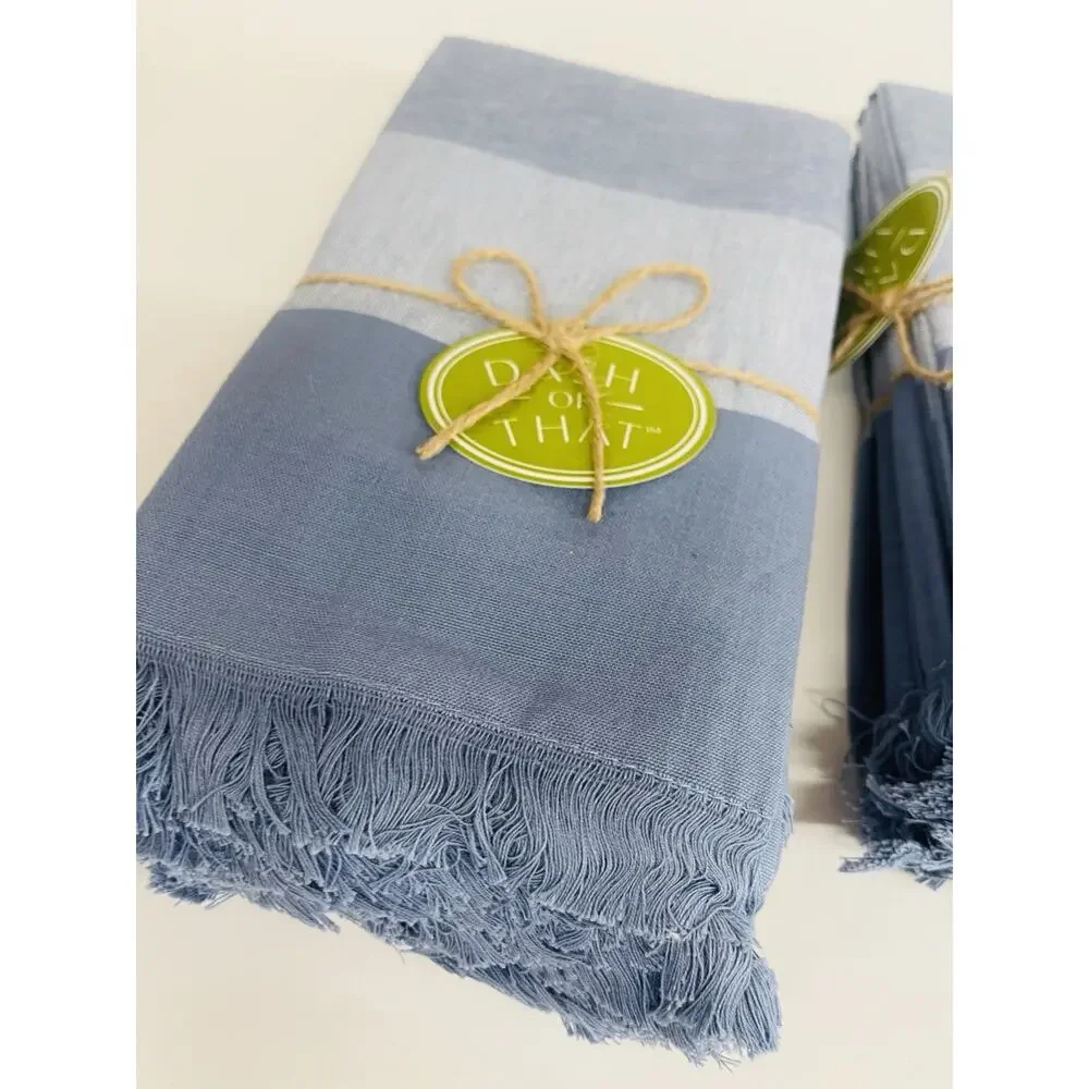 Natural Cloth 18x18” Table Napkin With Fringes Modern Style 12-pack Blue